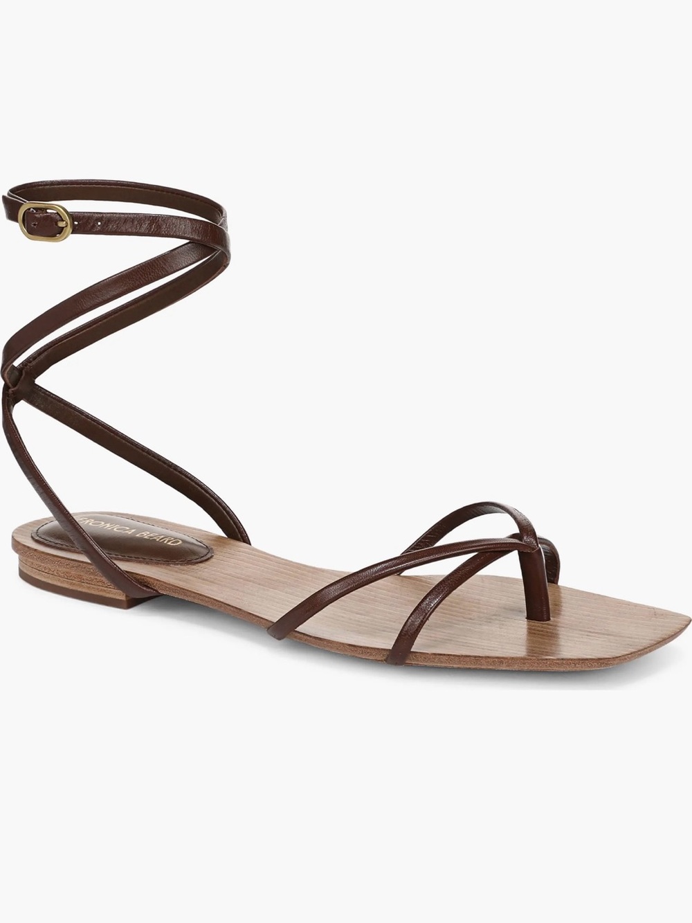 Veronica Beard Allegra Leather Flat-Ankle Strap Sandals Size 6.5